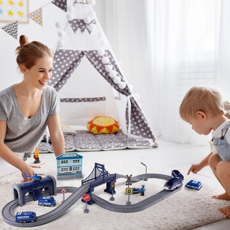 Wdmiya Train Sets for Boys 4-7  66 Pcs Battery Operated Train Set with Tracks(Magnetic Connection)  Compatible with Thomas  Brio  Chuggington  Gifts for 3 4 5 6 Years Old (66pcs Police) - Image 3
